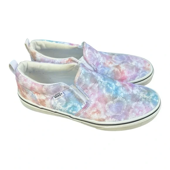 Vans Slip-On Sneakers 🌸 Tie-Dye Pastel Hearts •‎ Size 6 Women’s 🩵🩷🩵🧡 - Picture 2 of 6